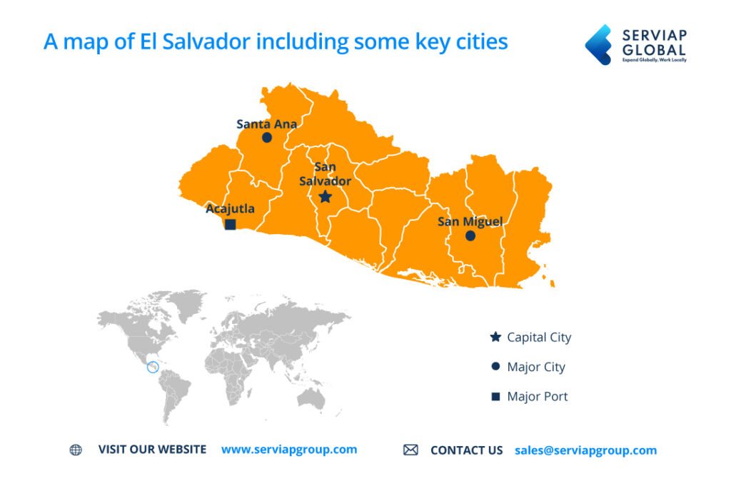 Mapa global de El Salvador da Serviap para artigo sobre EOR em El Salvador